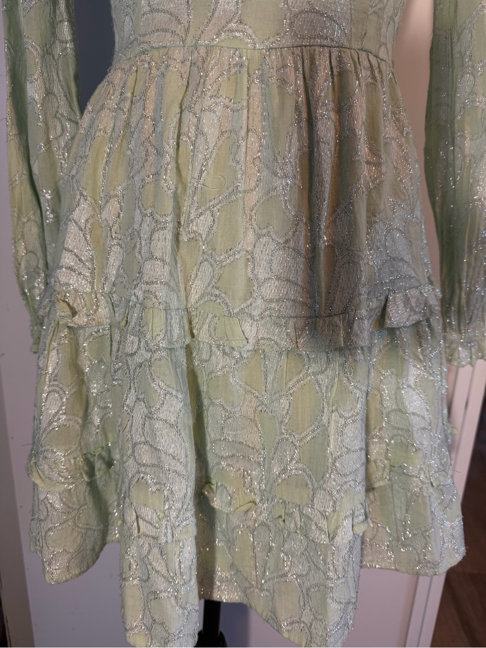 Roller Rabbit Clermont Nori Dress Mint Green Tiered Long-Sleeve Dress - Picture 4 of 8